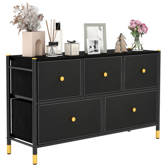 Floor Dresser Storage Organizer with 5 Drawers with Fabric Bins and Metal Frame (Fully Assembled)