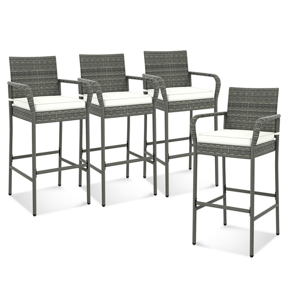 SET OF 2 Only - All Weather PE Rattan Bar Chairs with Armrests and Seat Cushions