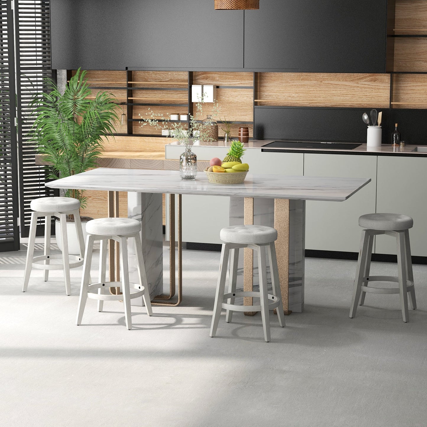 Set of 2 - Swivel Upholstered Rubberwood Frame Bar Stool with Footrest-24 inches (Assembled)