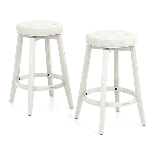 Set of 2 - Swivel Upholstered Rubberwood Frame Bar Stool with Footrest-24 inches (Assembled)