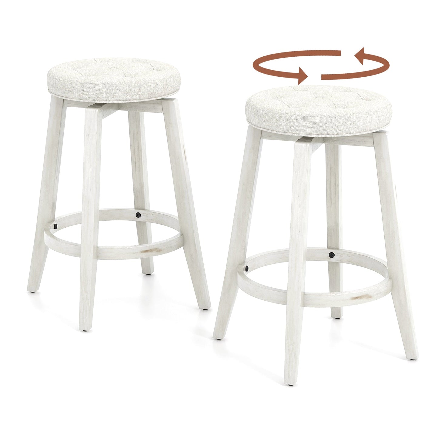 Set of 2 - Swivel Upholstered Rubberwood Frame Bar Stool with Footrest-24 inches (Assembled)