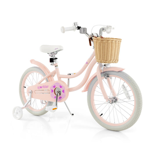 18-Inch Kids Bike with Training Wheels and Adjustable Handlebar Seat-Pink, FULLY ASSEMBLED