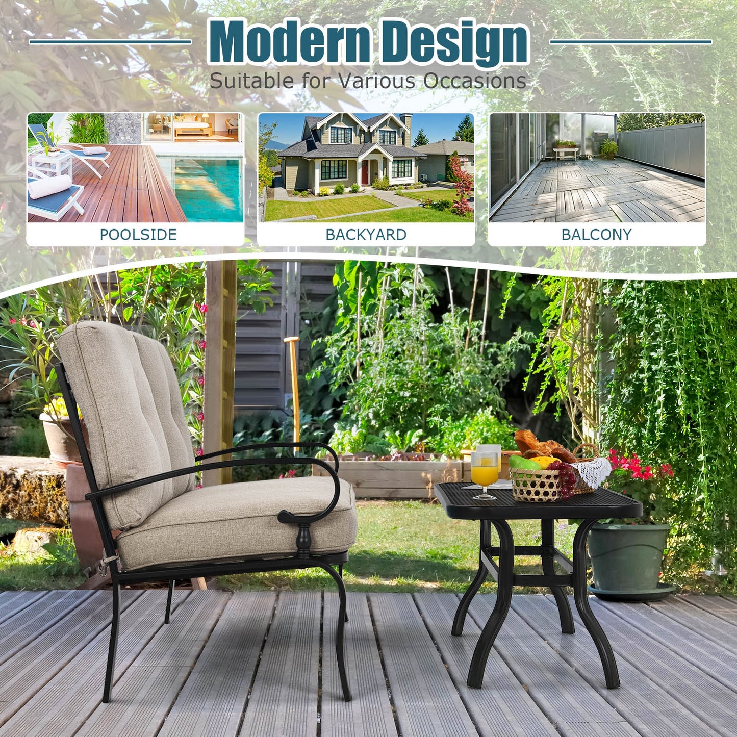 2 Pieces Patio Loveseat Bench Table Furniture Set with Cushioned Chair-Beige (Fully Assembled)
