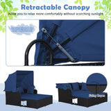 SPECIAL, Patio Rattan Daybed with Retractable Canopy and Side Tables-Navy (Fully Assembled)