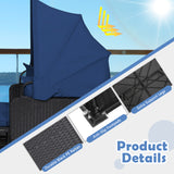 SPECIAL, Patio Rattan Daybed with Retractable Canopy and Side Tables-Navy (Fully Assembled)