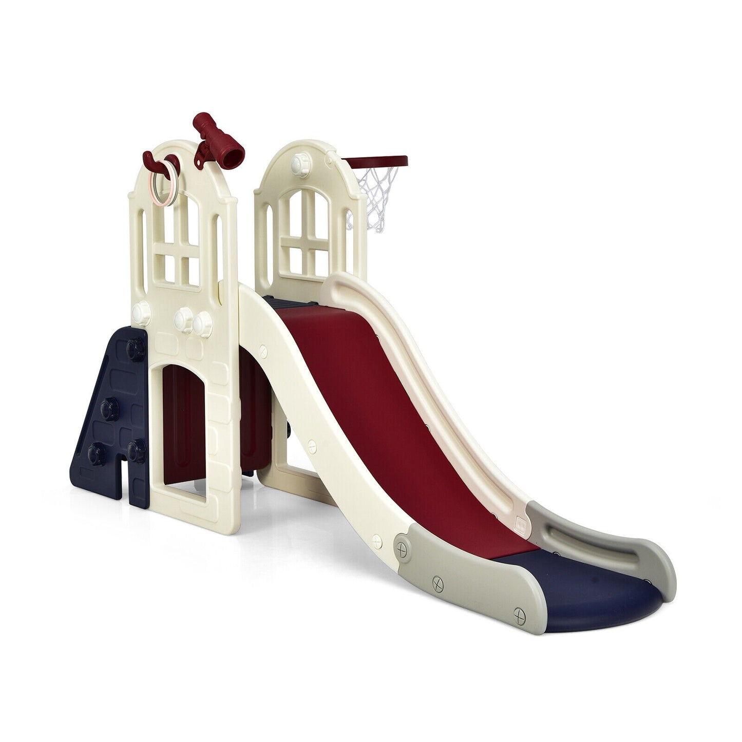 6-In-1 Large Slide for Kids Toddler Climber Slide Playset with Basketball Hoop (Customer Return)