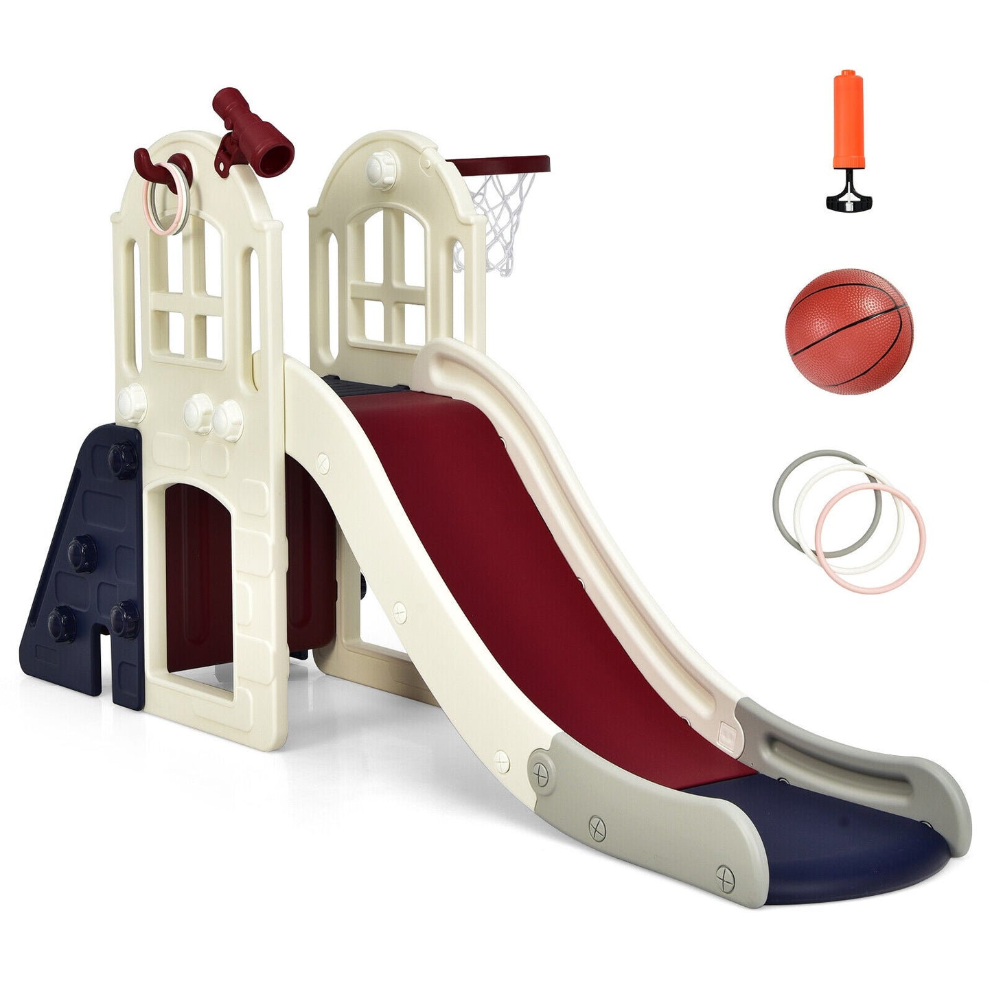 6-In-1 Large Slide for Kids Toddler Climber Slide Playset with Basketball Hoop (Customer Return)