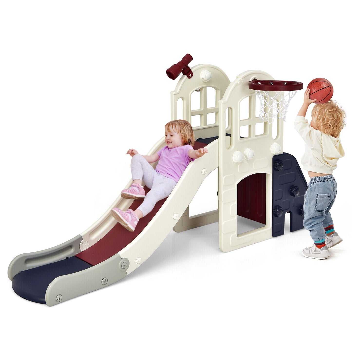 6-In-1 Large Slide for Kids Toddler Climber Slide Playset with Basketball Hoop (Customer Return)