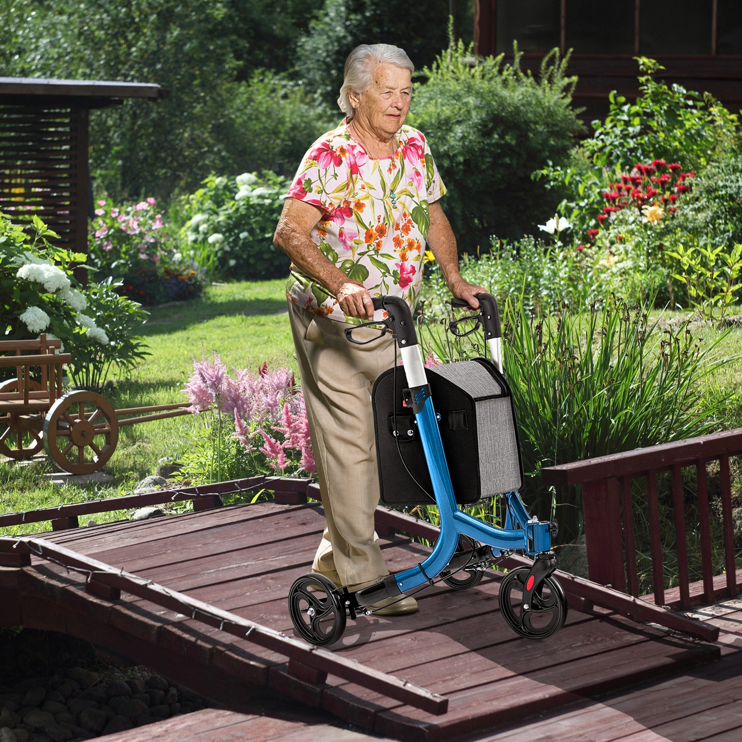 NO TAX - 3-Wheel Rolling Walker with Adjustable Handle-Blue