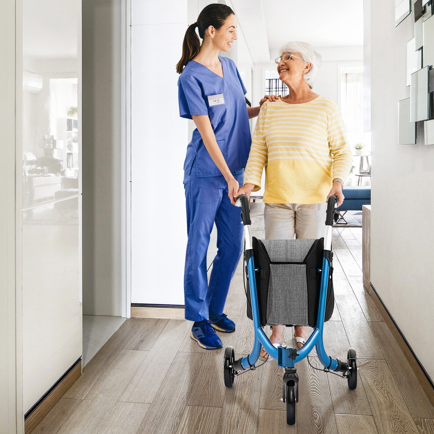 NO TAX - 3-Wheel Rolling Walker with Adjustable Handle-Blue