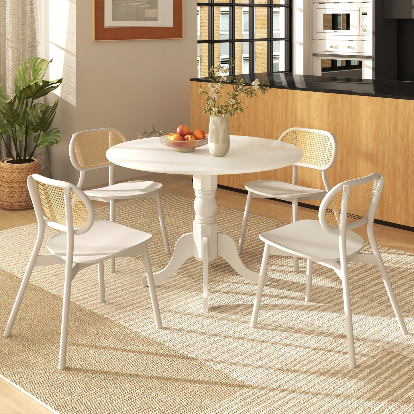 Wooden Dining Table with Round Tabletop and Curved Trestle Legs-White - Scratch and Dent, (Fully Assembled)