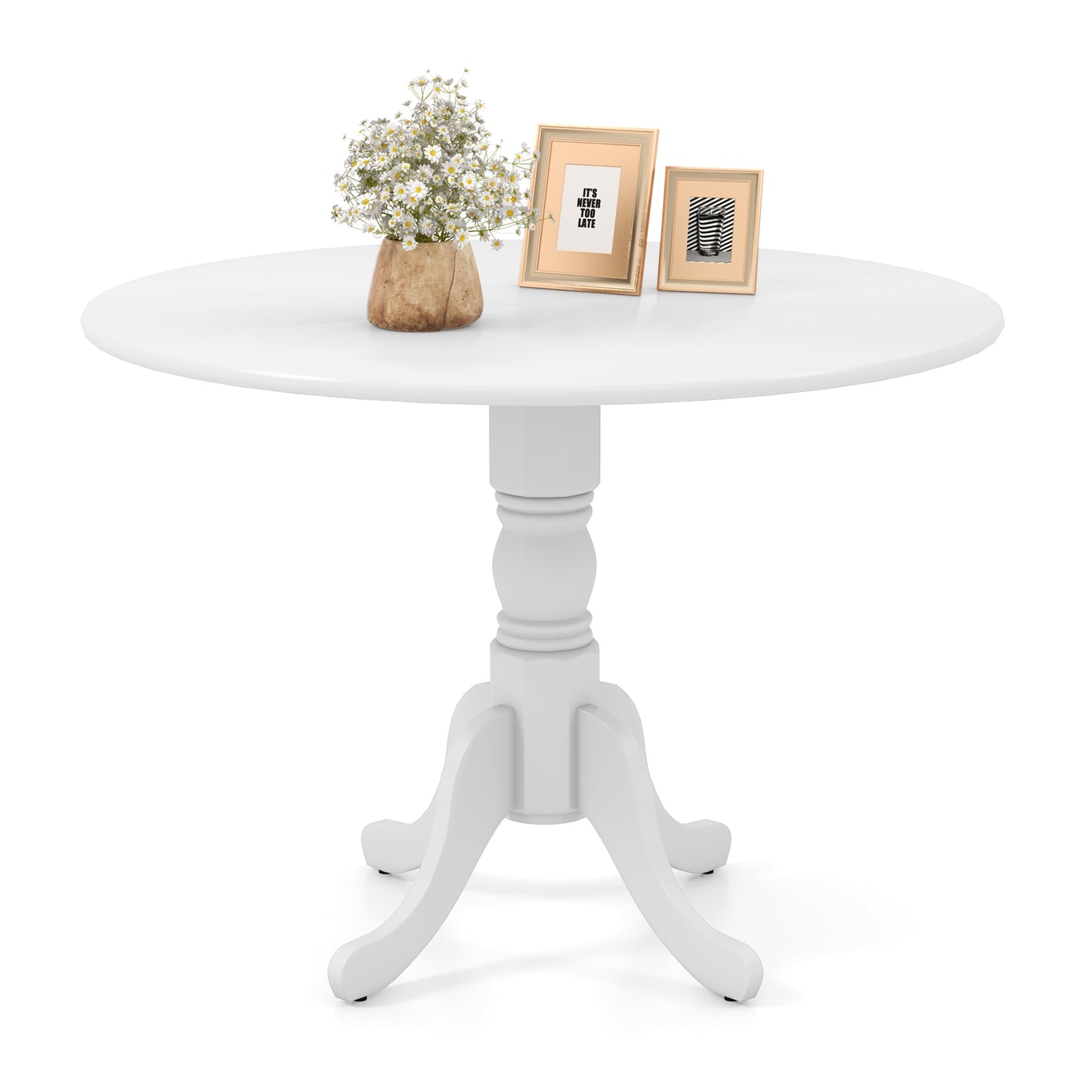 Wooden Dining Table with Round Tabletop and Curved Trestle Legs-White - Scratch and Dent, (Fully Assembled)