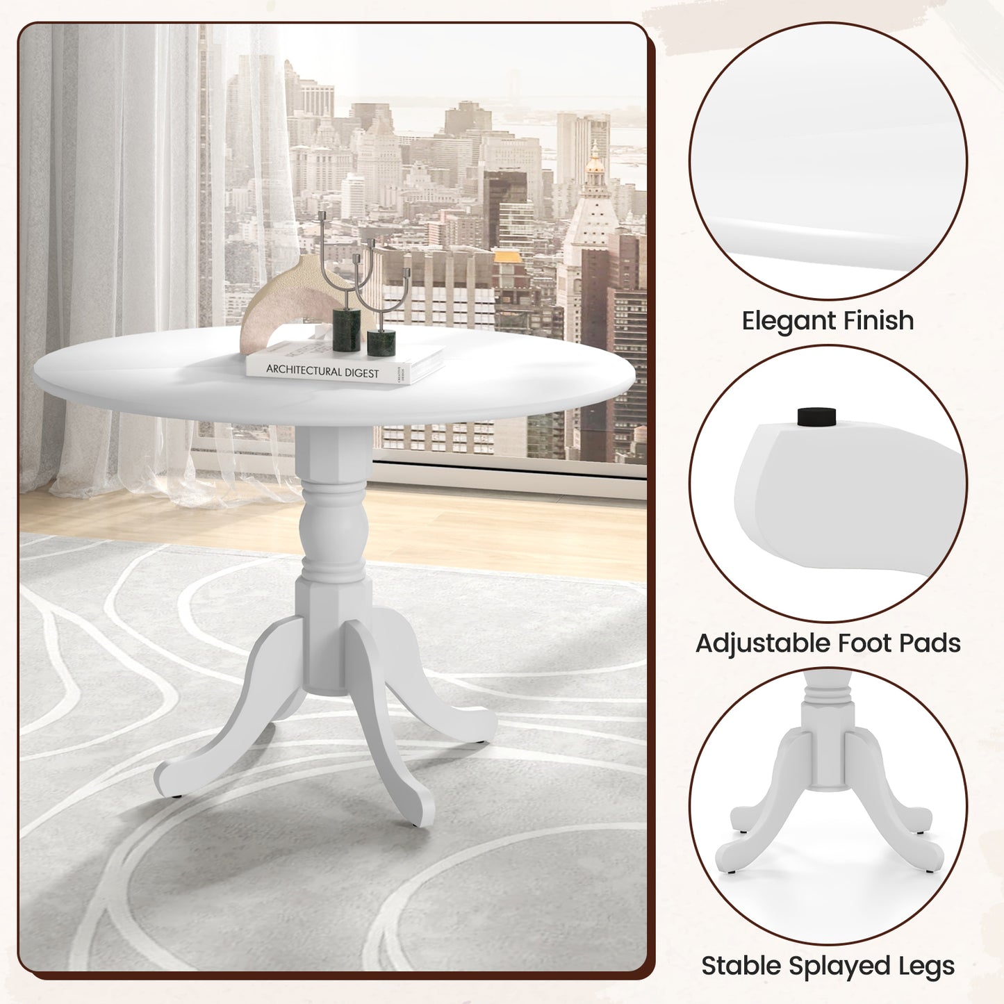 Wooden Dining Table with Round Tabletop and Curved Trestle Legs-White - Scratch and Dent, (Fully Assembled)