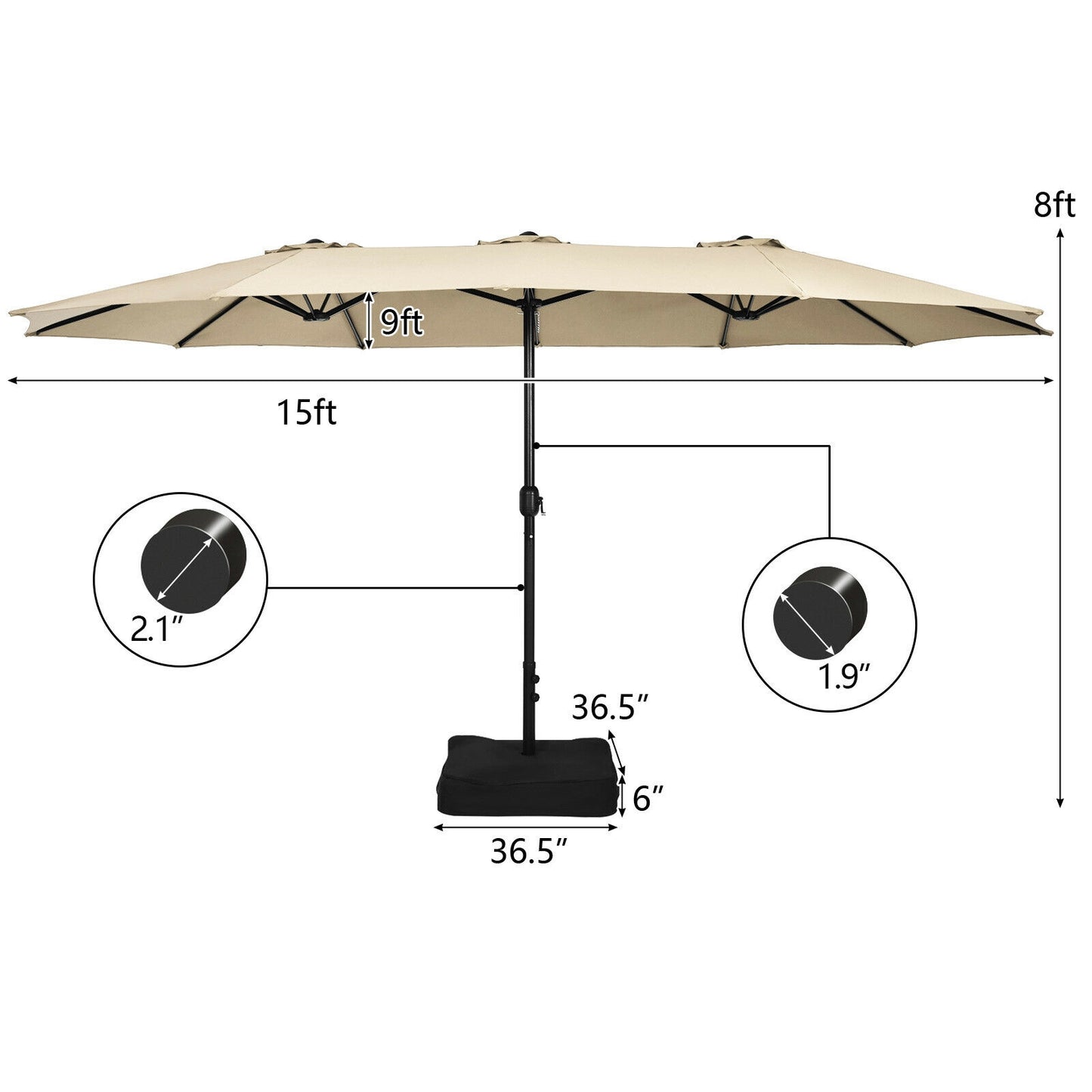 Giant, 15 Foot Umbrella-Beige