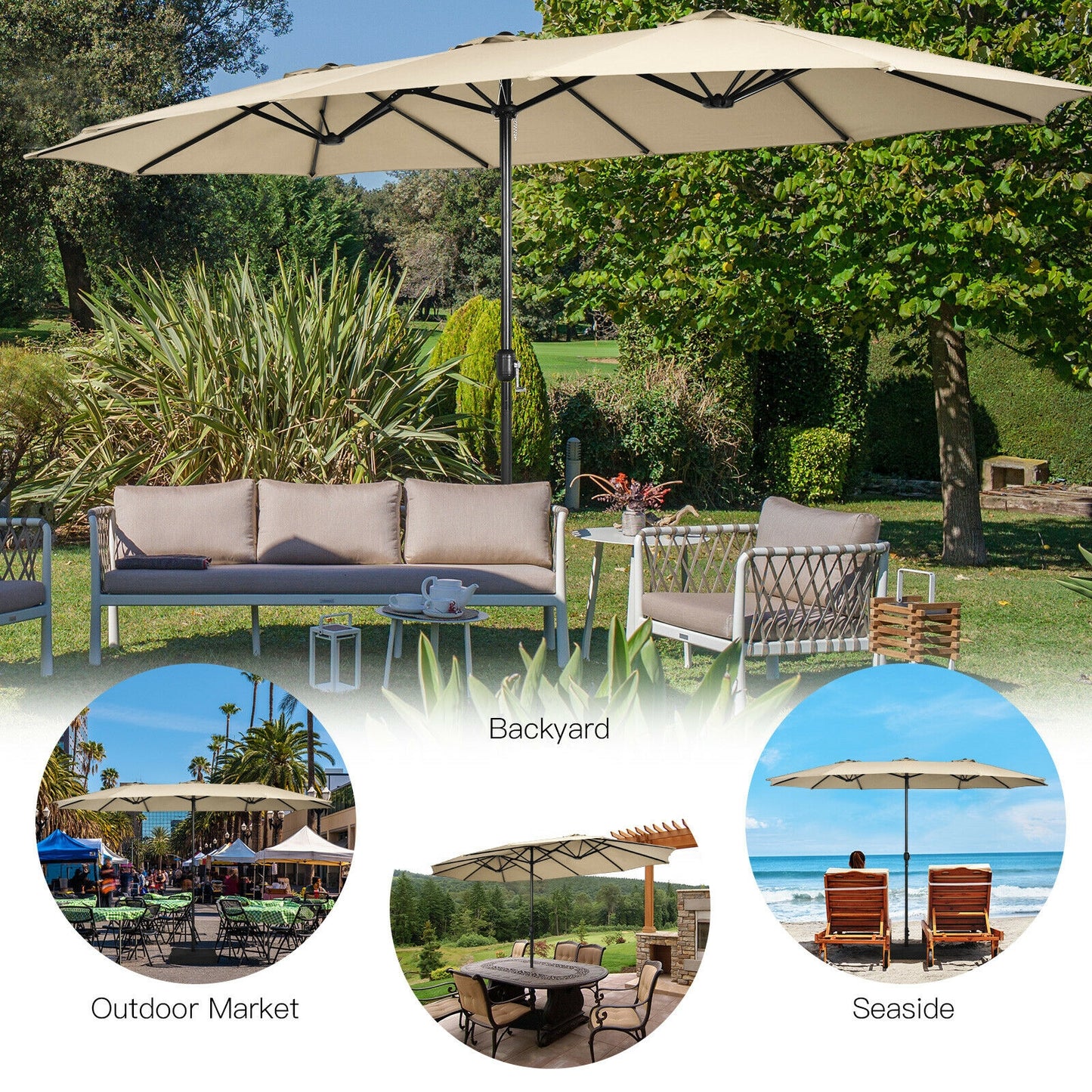 Giant, 15 Foot Umbrella-Beige