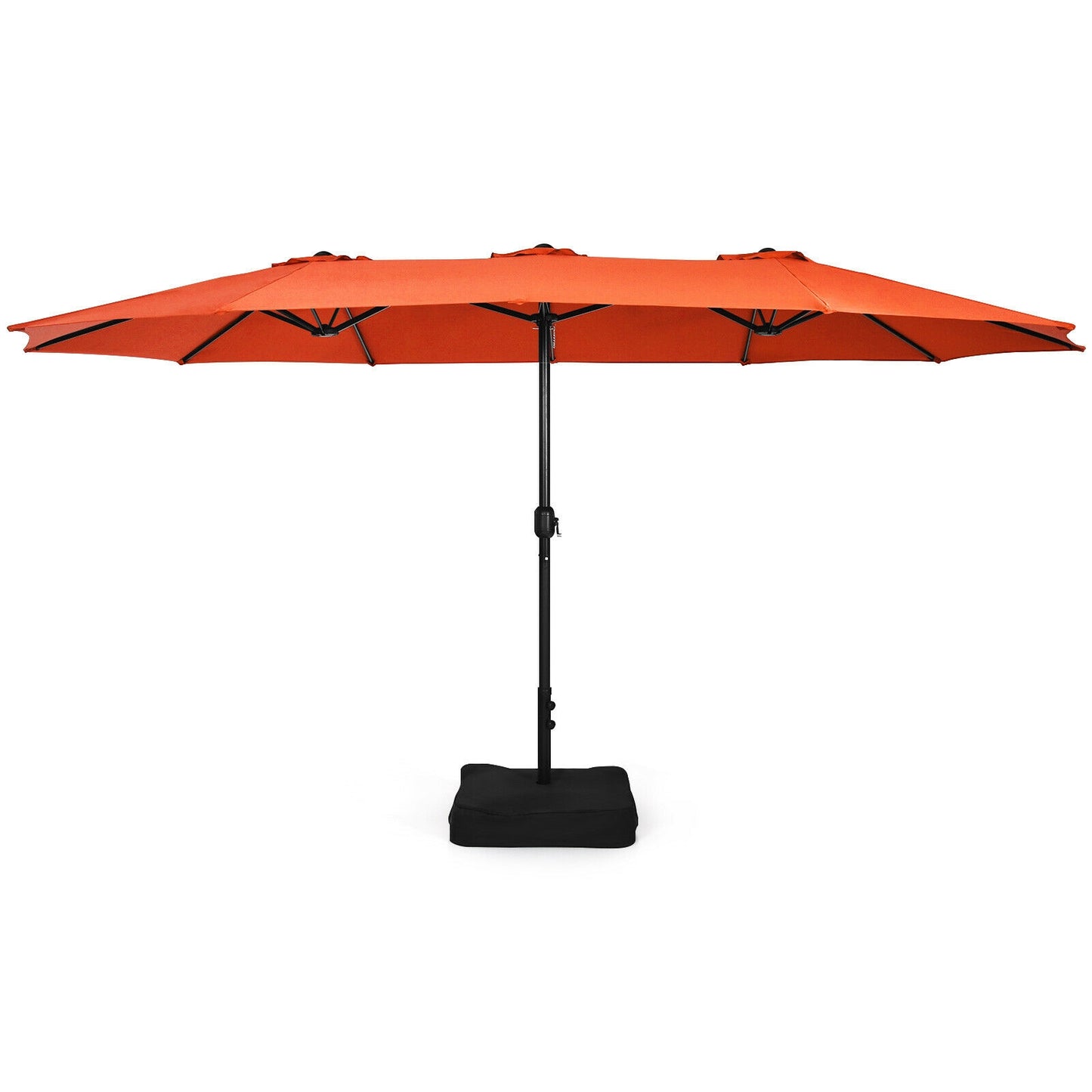 15 Feet Double-Sided Twin Patio Umbrella with Crank and Base -Orange, 1 Box, unassembled
