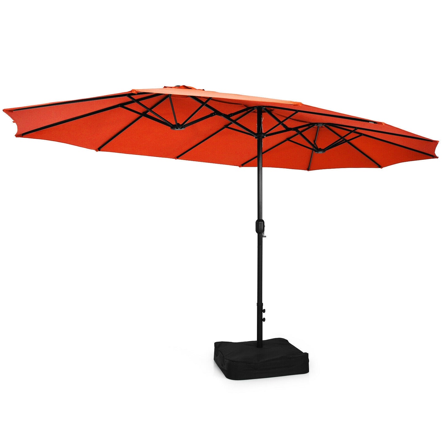 15 Feet Double-Sided Twin Patio Umbrella with Crank and Base -Orange, 1 Box, unassembled