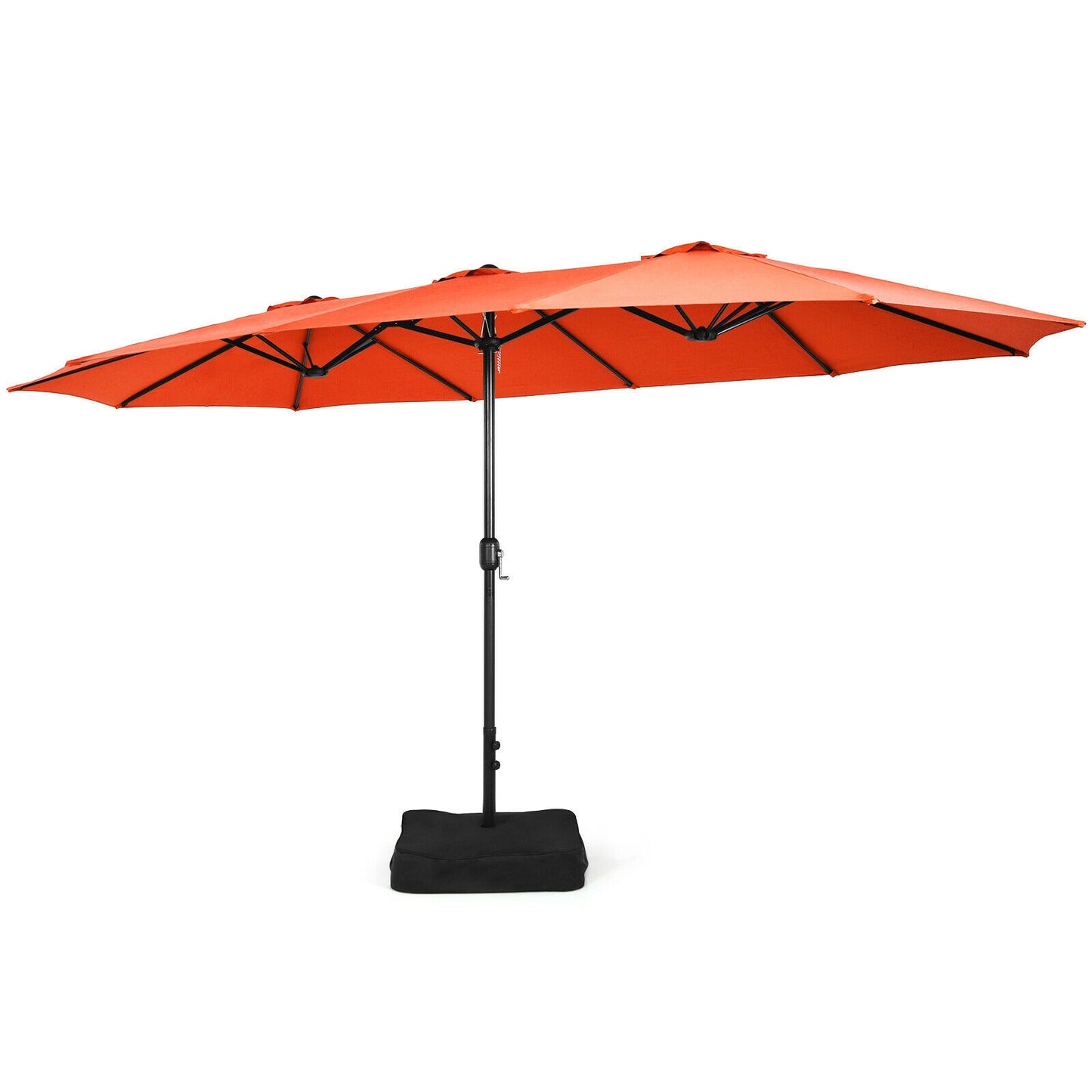 15 Feet Double-Sided Twin Patio Umbrella with Crank and Base -Orange, 1 Box, unassembled