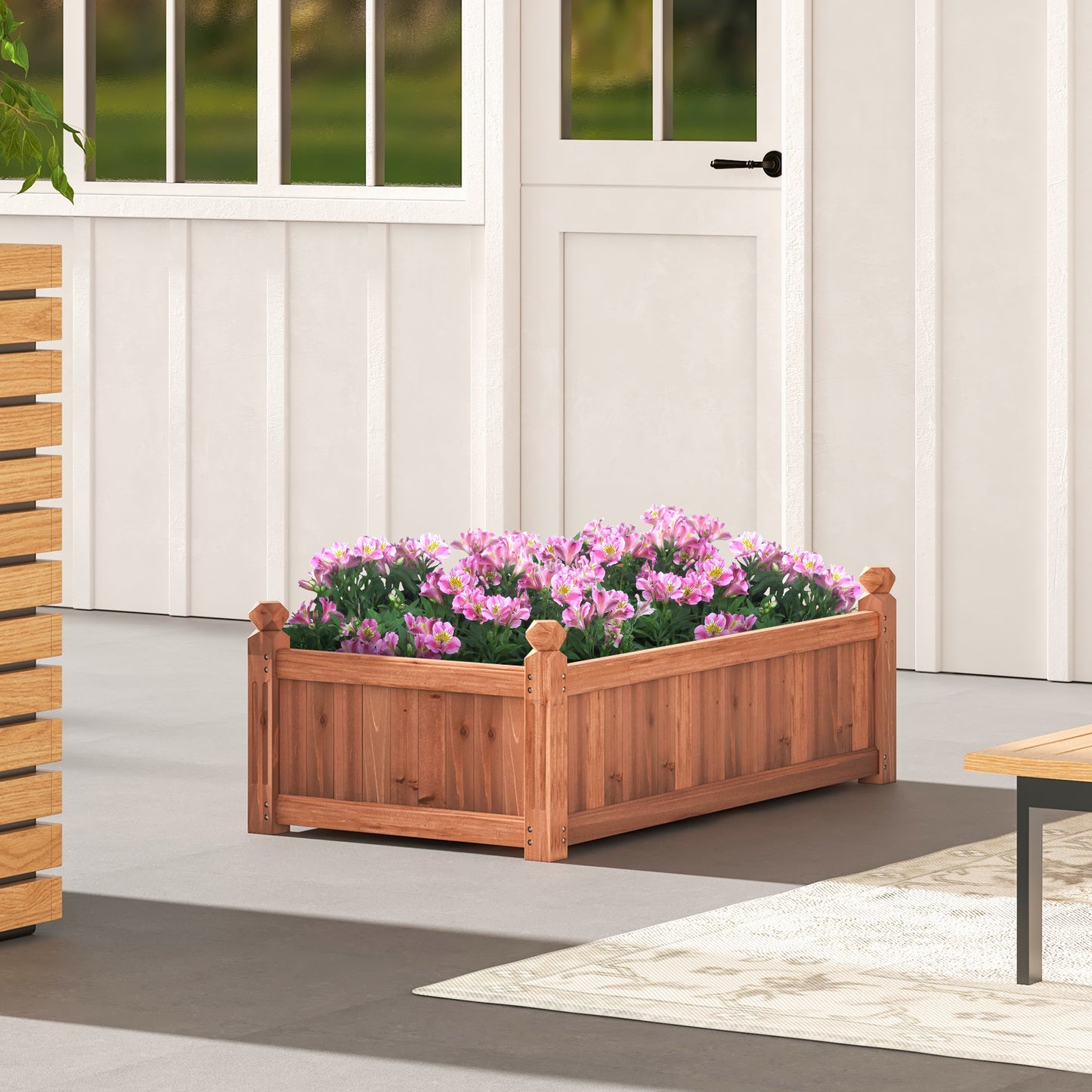 SPECIAL, 46 x 24 x 16 Inch Rectangular Planter Box with Drainage Holes for Backyard Garden-Brown - 1 box, Unassembled