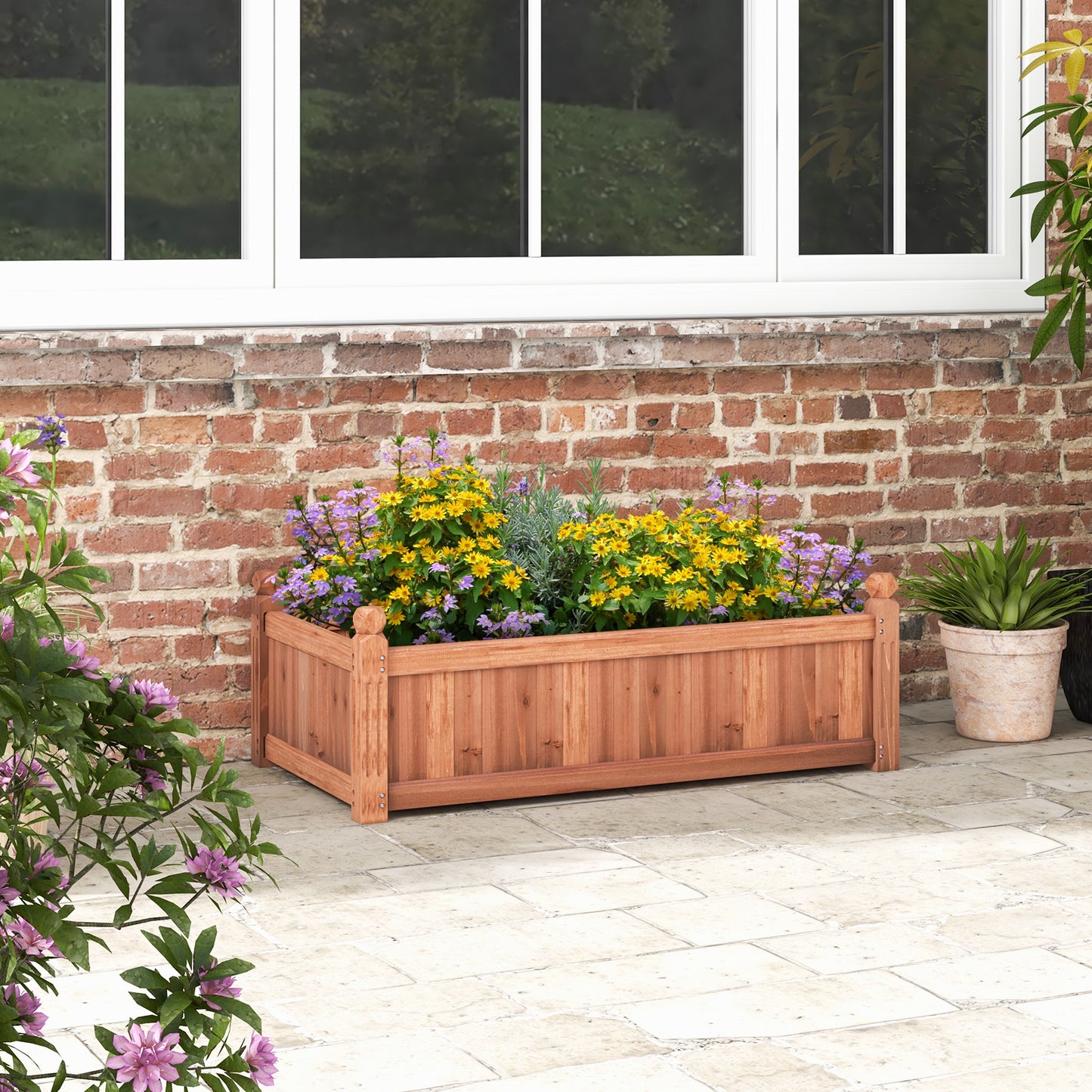 SPECIAL, 46 x 24 x 16 Inch Rectangular Planter Box with Drainage Holes for Backyard Garden-Brown - 1 box, Unassembled