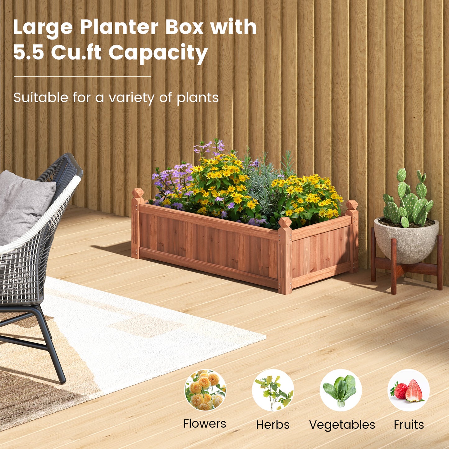 SPECIAL, 46 x 24 x 16 Inch Rectangular Planter Box with Drainage Holes for Backyard Garden-Brown - 1 box, Unassembled