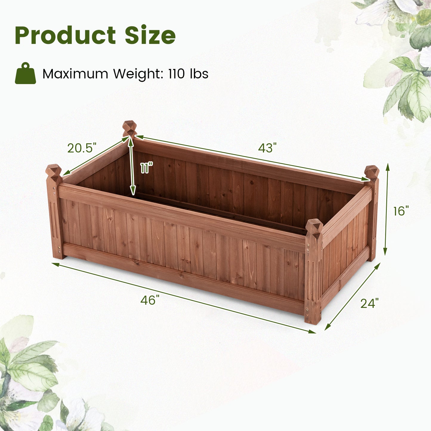 SPECIAL, 46 x 24 x 16 Inch Rectangular Planter Box with Drainage Holes for Backyard Garden-Brown - 1 box, Unassembled