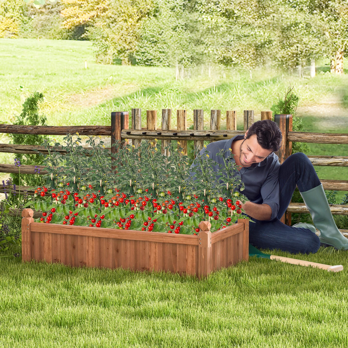 SPECIAL, 46 x 24 x 16 Inch Rectangular Planter Box with Drainage Holes for Backyard Garden-Brown - 1 box, Unassembled