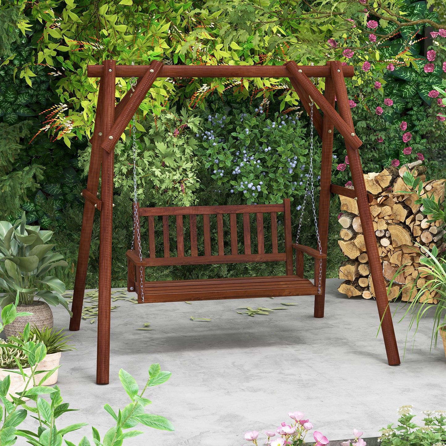 Special - No TAX,  3-Person Wooden Outdoor Porch Swing-Brown (1 Box, Unassembled)