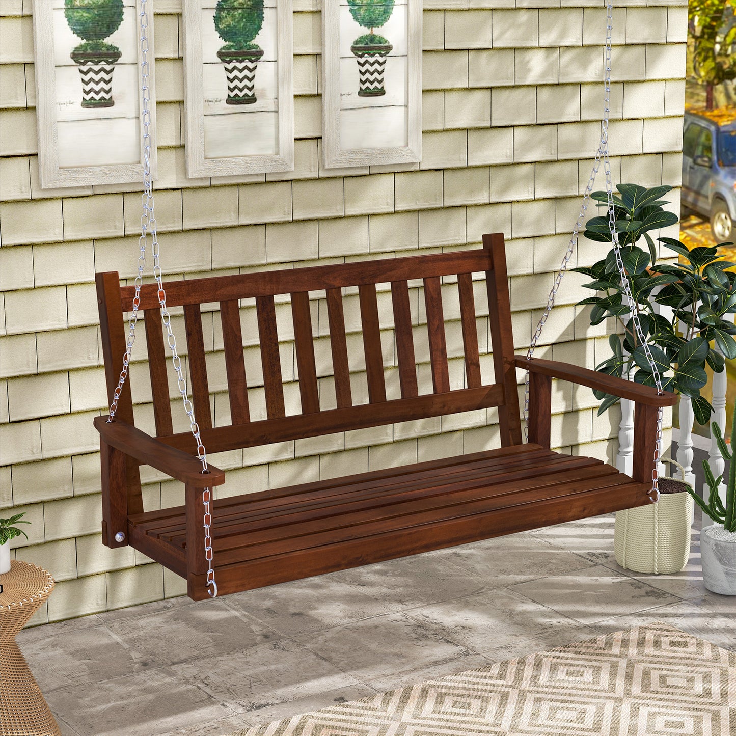 Special - No TAX,  3-Person Wooden Outdoor Porch Swing-Brown (1 Box, Unassembled)