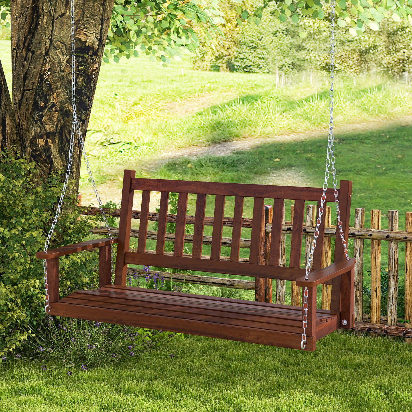 Special - No TAX,  3-Person Wooden Outdoor Porch Swing-Brown (1 Box, Unassembled)