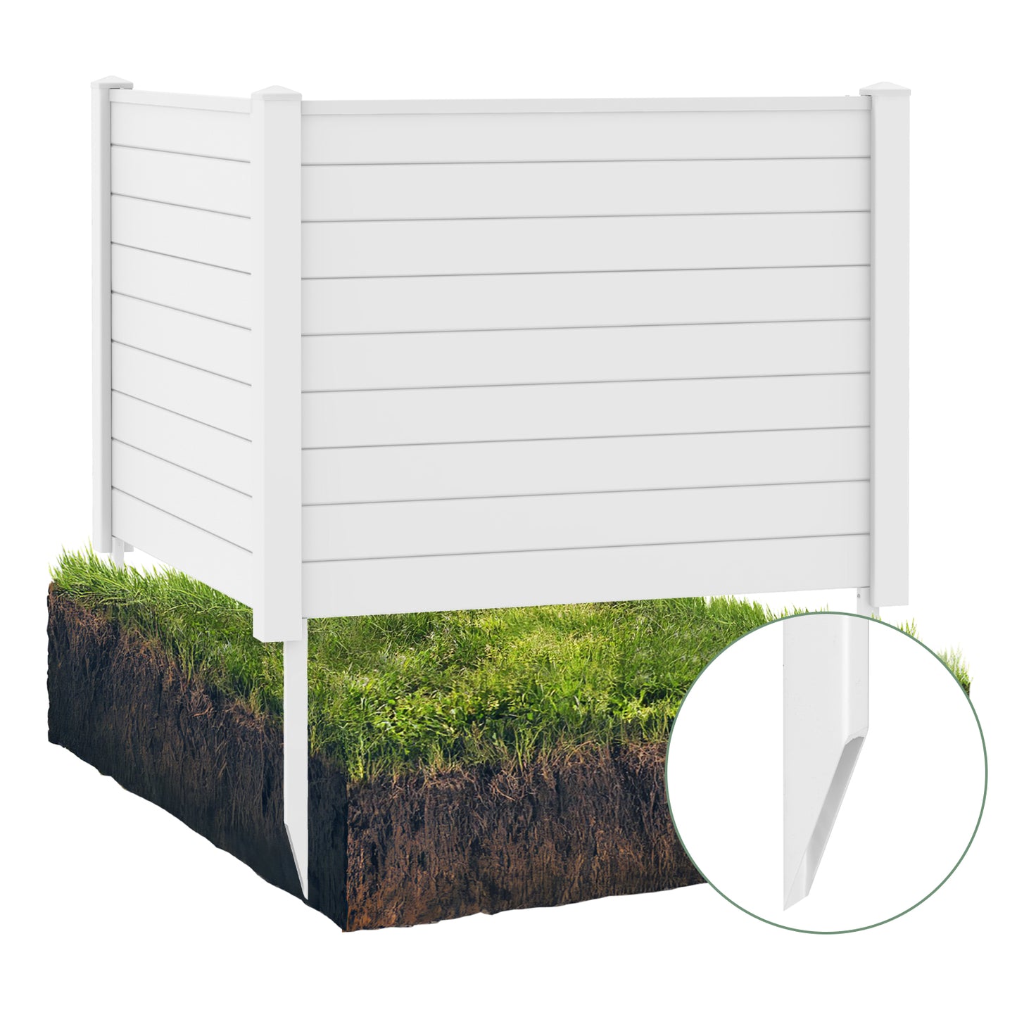 Outdoor PVC Privacy Screens Fence Panels with 20 Inch Long Stakes-White