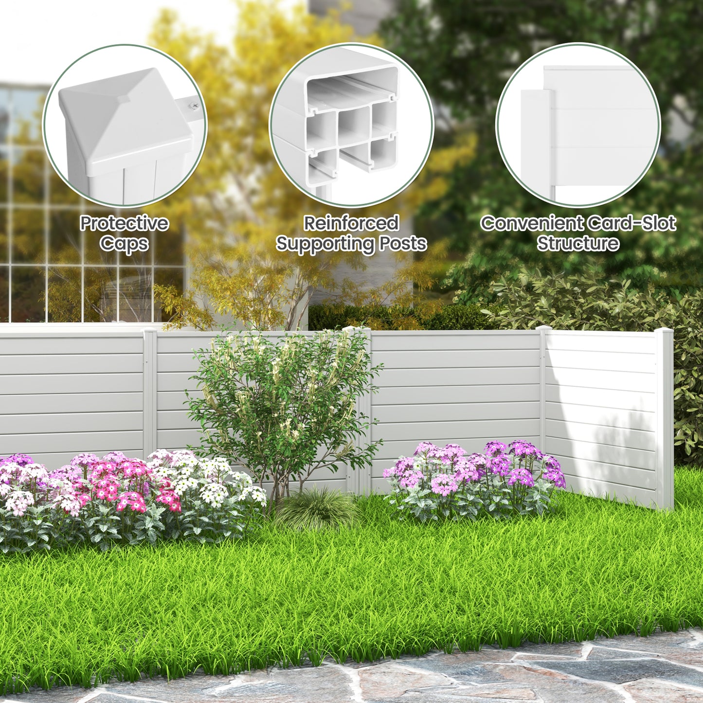 Outdoor PVC Privacy Screens Fence Panels with 20 Inch Long Stakes-White