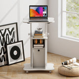 Adjustable Mobile Standing Desk Cart with Tilt Desktop and Cabinet-White*fully assembled*