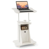 Adjustable Mobile Standing Desk Cart with Tilt Desktop and Cabinet-White*fully assembled*