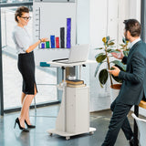 Adjustable Mobile Standing Desk Cart with Tilt Desktop and Cabinet-White*fully assembled*