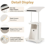 Adjustable Mobile Standing Desk Cart with Tilt Desktop and Cabinet-White*fully assembled*