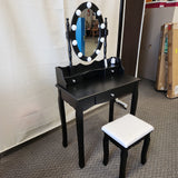 Makeup Dressing Table with Touch Switch Lighted Mirror and Cushioned Stool-Black