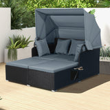 SPECIAL, Patio Rattan Daybed with Retractable Canopy and Side Tables-Gray (Unassembled) (Copy)