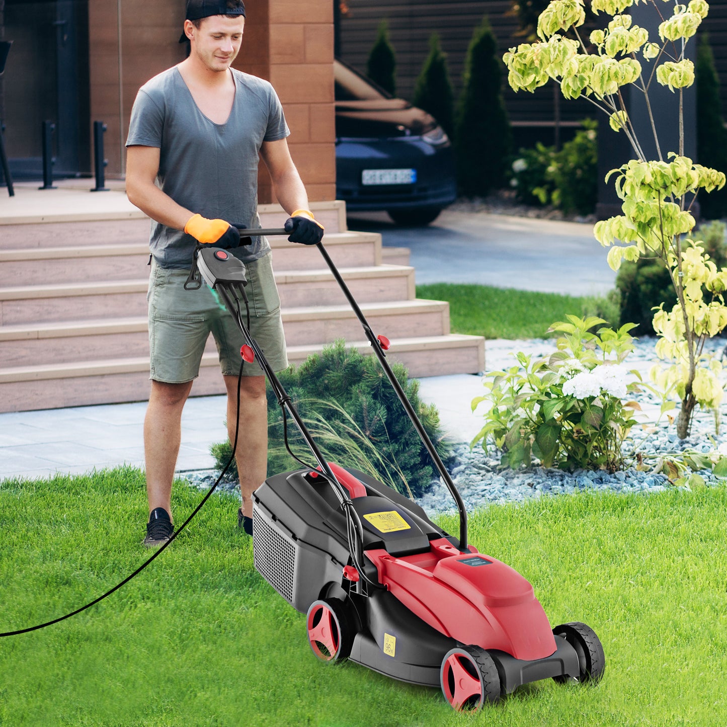 *SPECIAL* - 12-AMP 13.5 Inch Adjustable Electric Corded Lawn Mower with Collection Box-Red