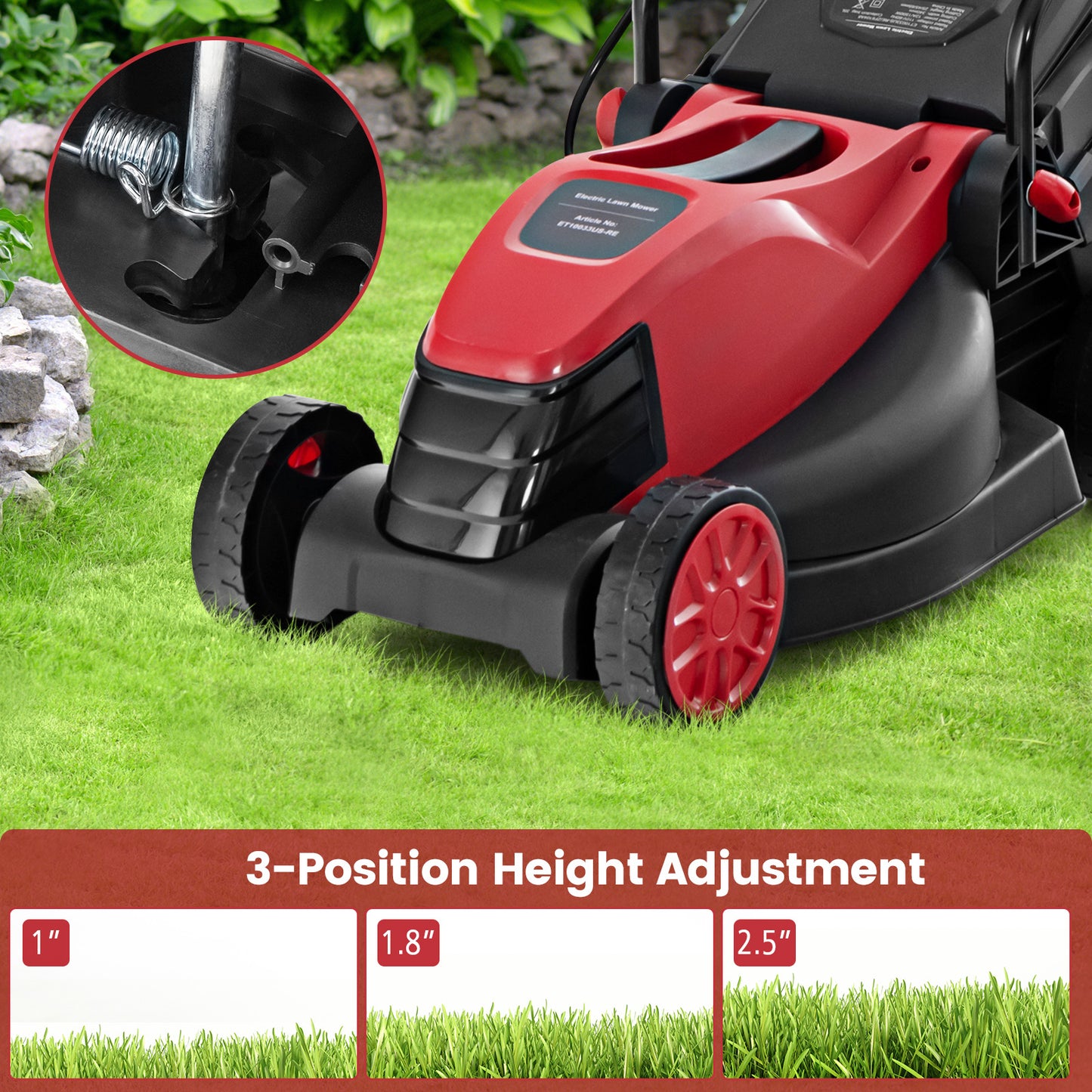 *SPECIAL* - 12-AMP 13.5 Inch Adjustable Electric Corded Lawn Mower with Collection Box-Red