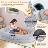 Washable Fluffy Human Dog Bed with Soft Blanket and Plump Pillow-Grey