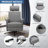 Swivel Massage Recliner Single Sofa with Adjustable Headrest-Gray, IRREGULAR ARM