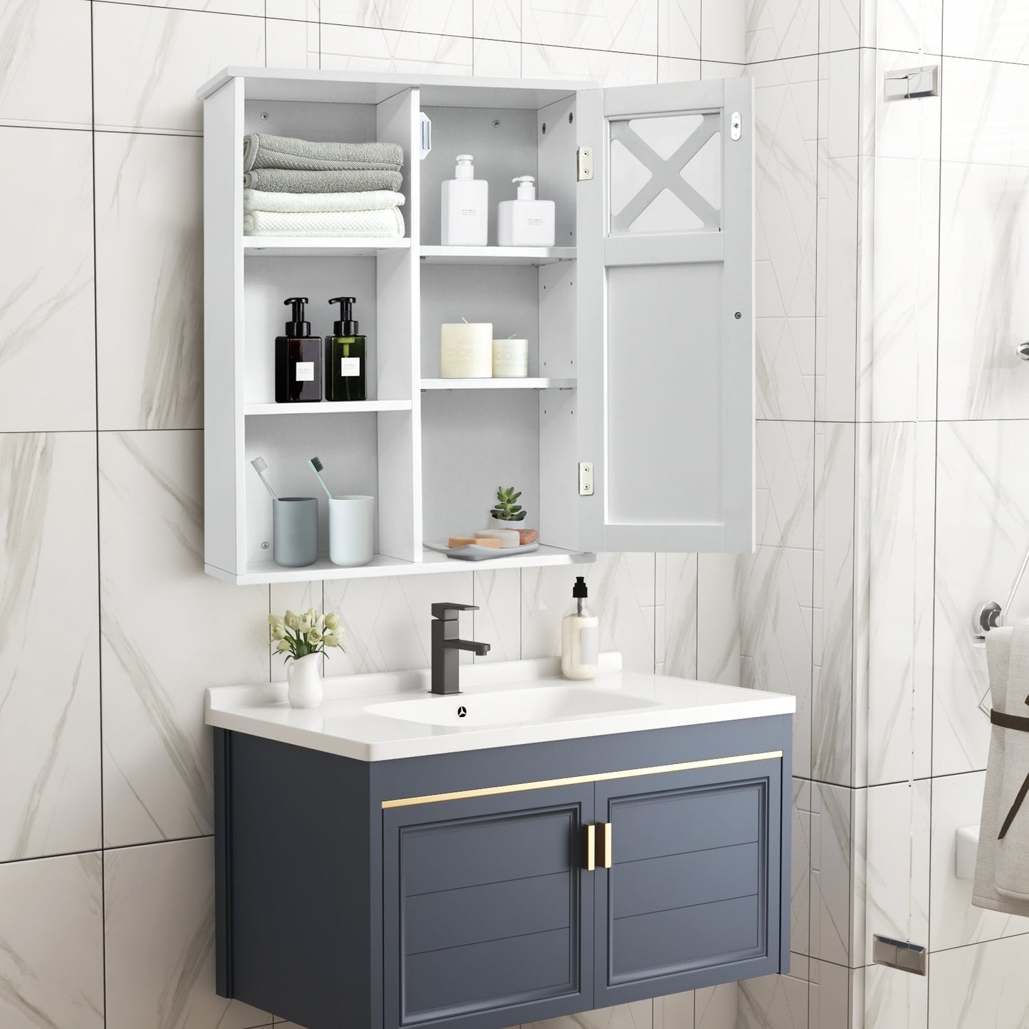 2-Tier Multipurpose Wall-Mounted Cabinet Bathroom Storage, Fully Assembled