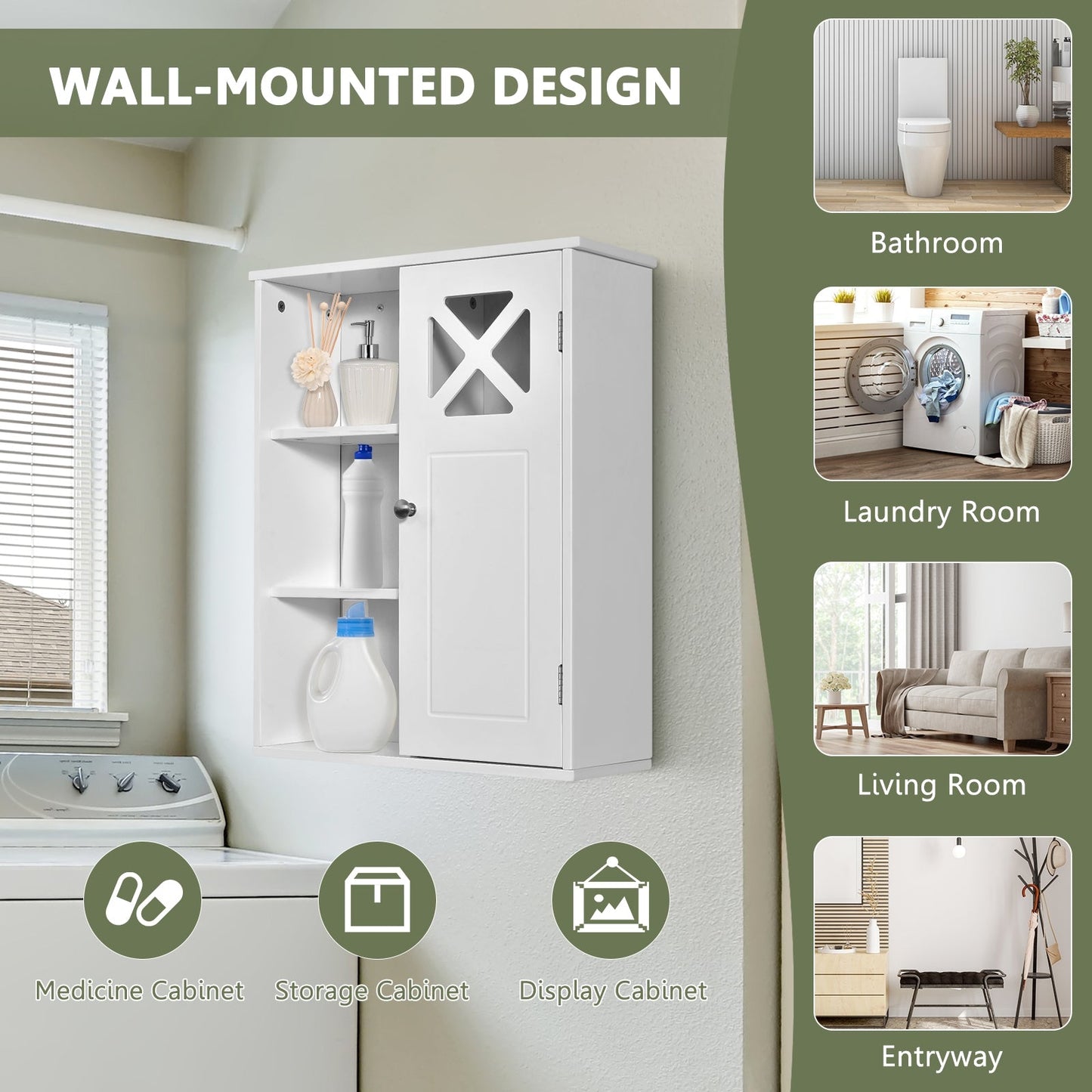 2-Tier Multipurpose Wall-Mounted Cabinet Bathroom Storage, Fully Assembled