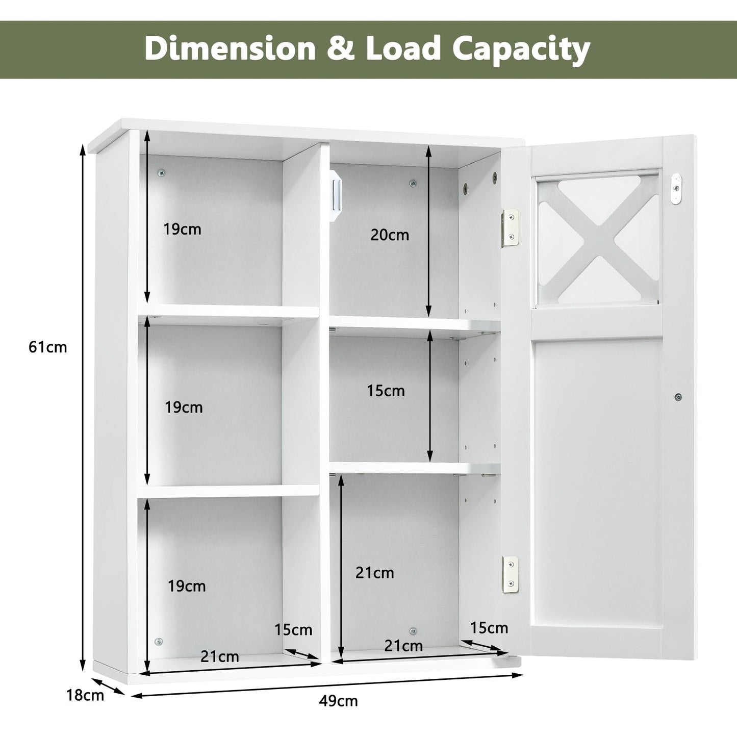 2-Tier Multipurpose Wall-Mounted Cabinet Bathroom Storage, Fully Assembled