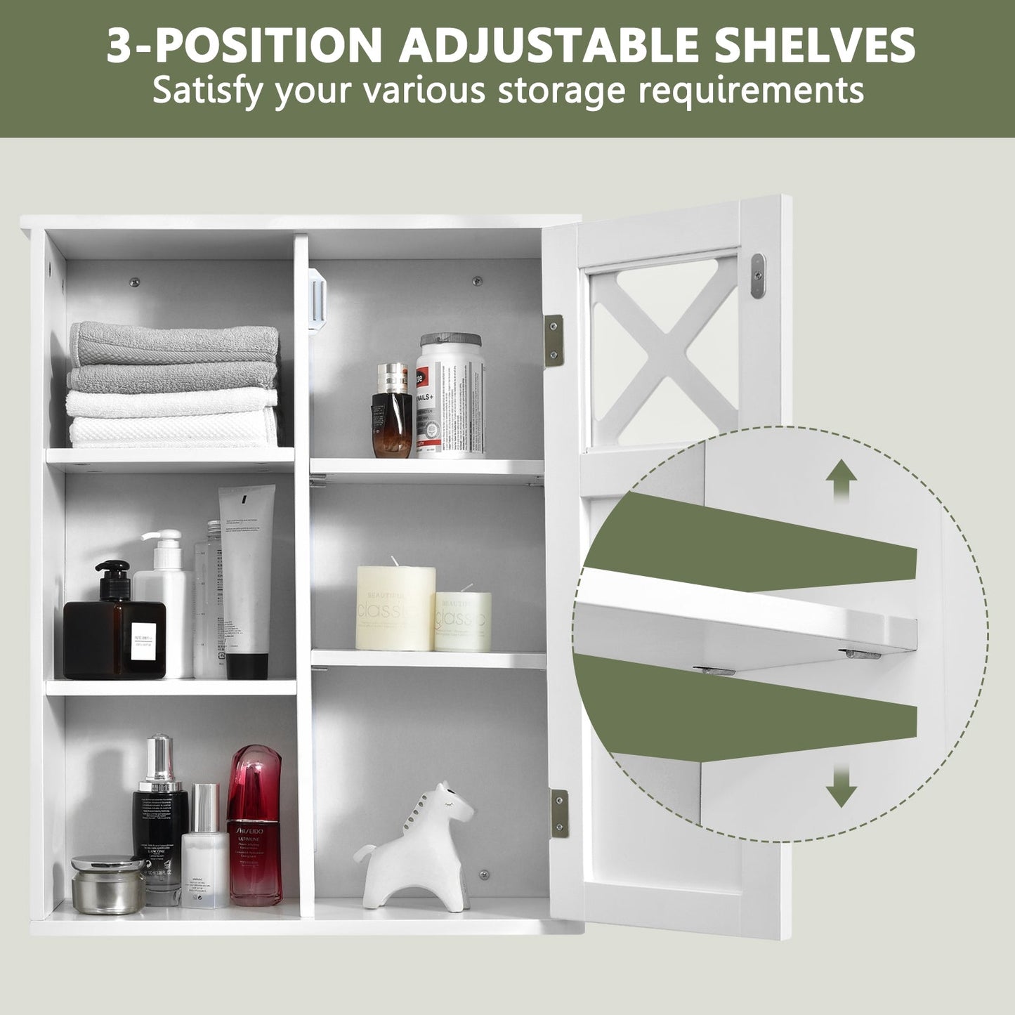 2-Tier Multipurpose Wall-Mounted Cabinet Bathroom Storage, Fully Assembled