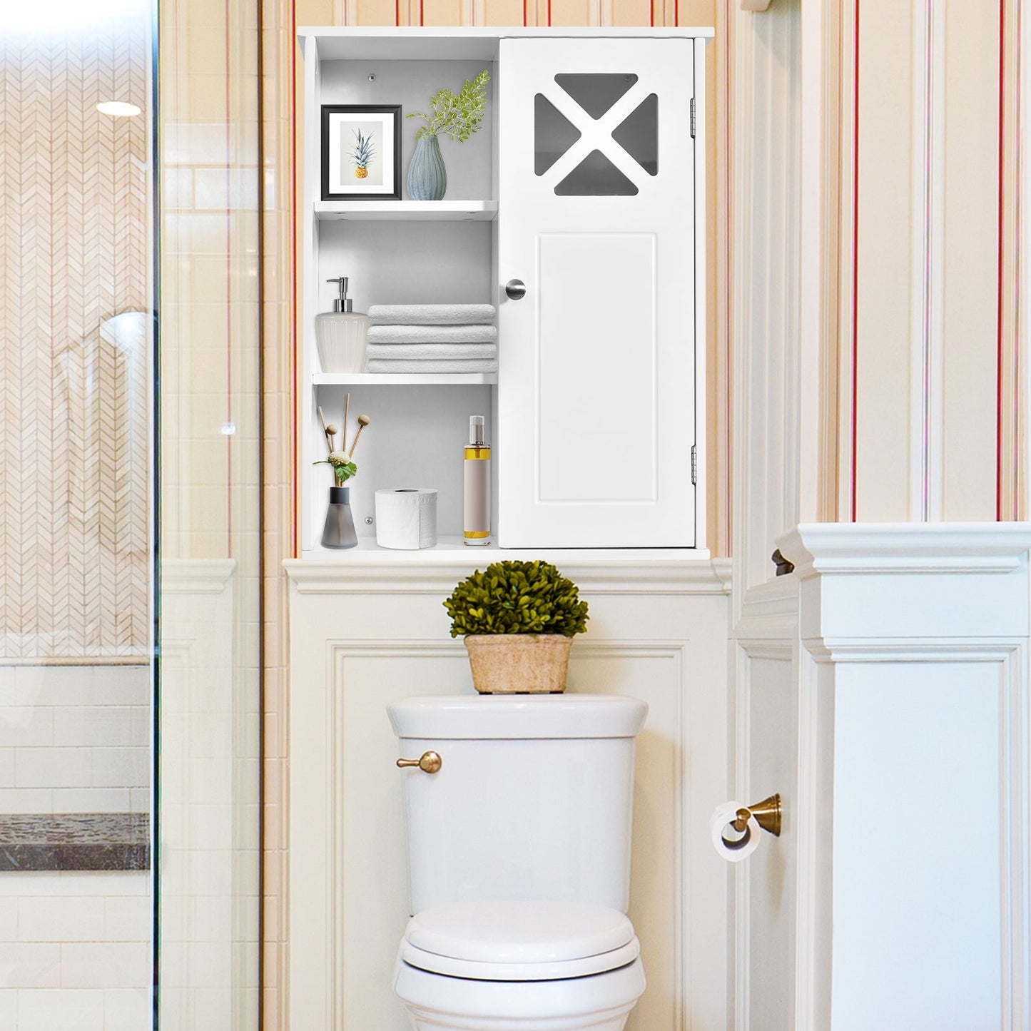 2-Tier Multipurpose Wall-Mounted Cabinet Bathroom Storage, Fully Assembled