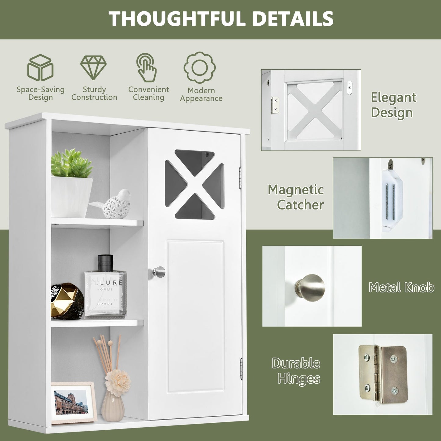2-Tier Multipurpose Wall-Mounted Cabinet Bathroom Storage, Fully Assembled