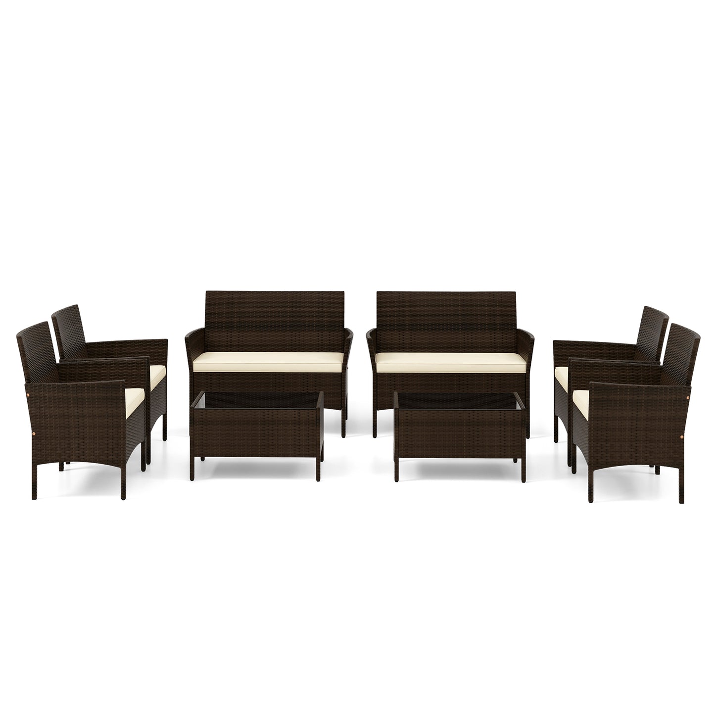 4 Piece Patio Rattan Conversation Set with Cozy Seat Cushions-Beige (Fully Assembled)