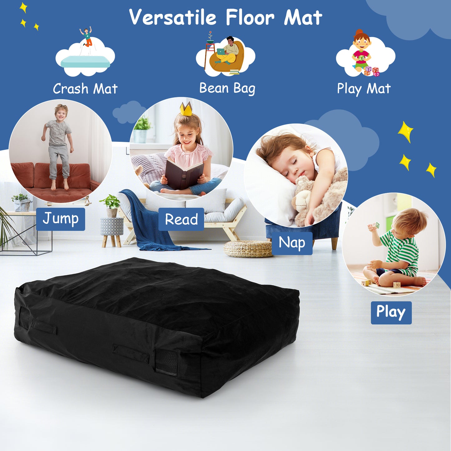Large Dog Bed with Washable Cover - 47 x 35.5 Inch -Black
